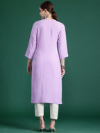 Indo Era Purple Embroidered Straight Kurta - Distacart