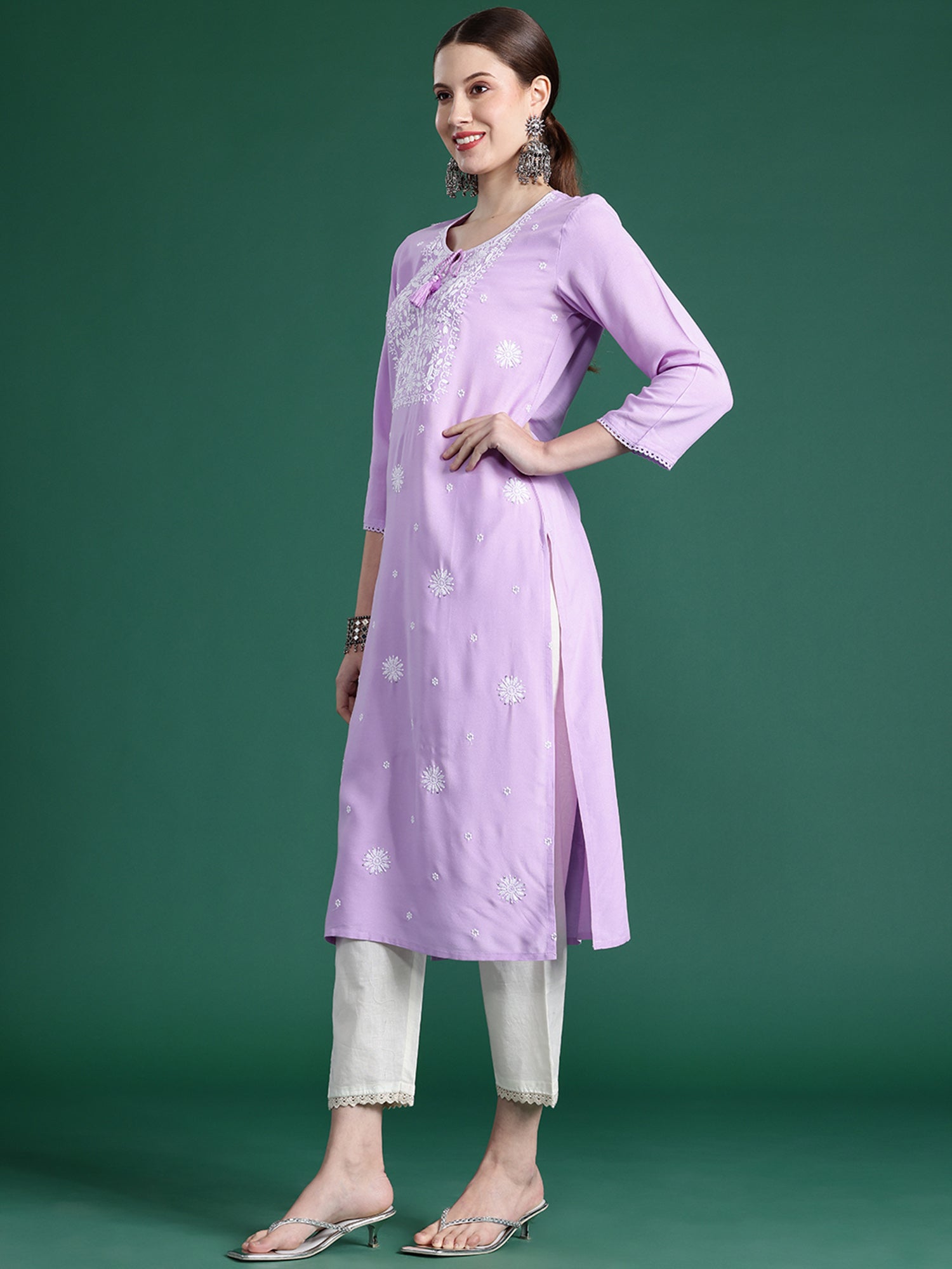 Indo Era Purple Embroidered Straight Kurta - Distacart