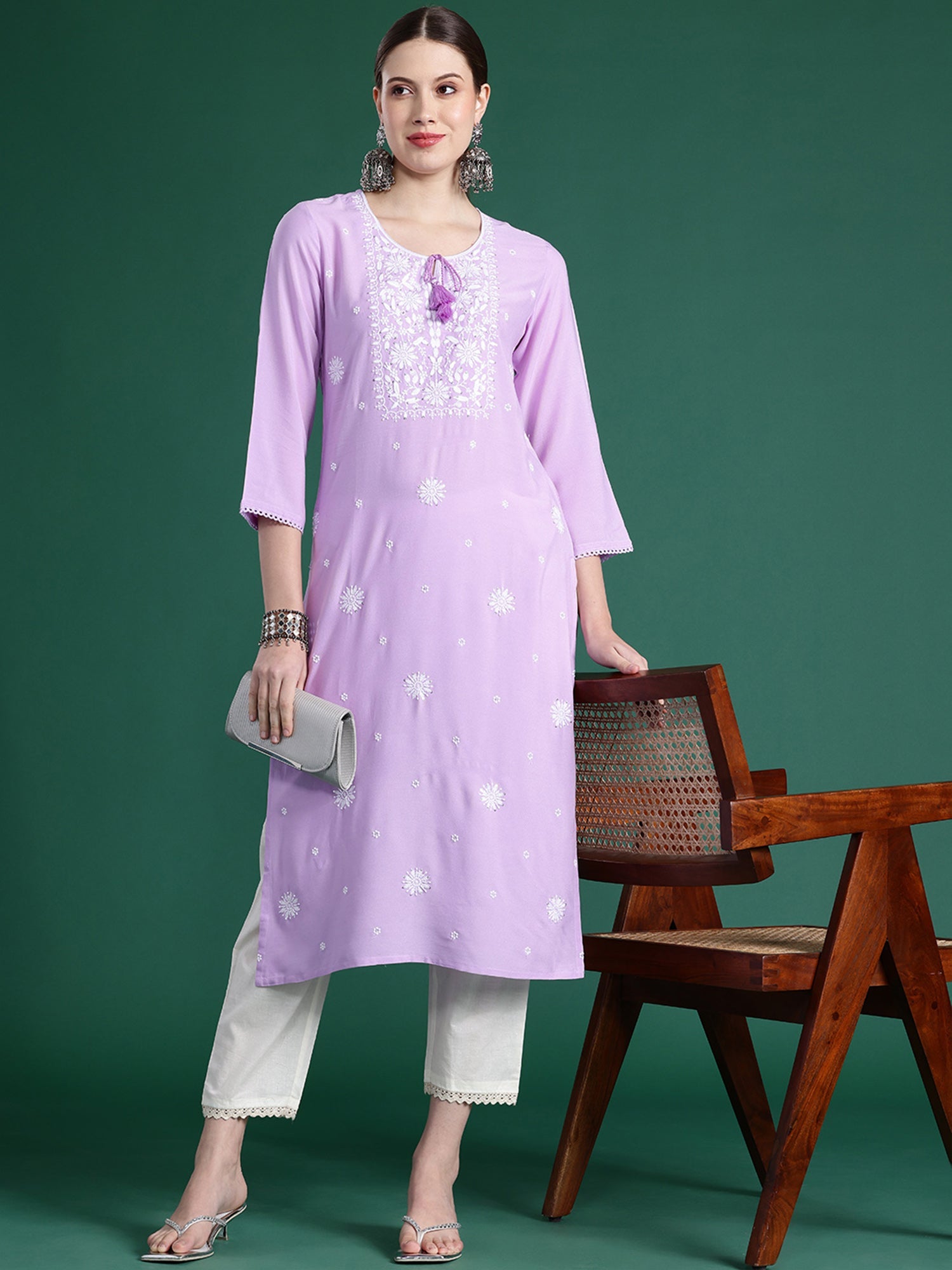 Indo Era Purple Embroidered Straight Kurta - Distacart