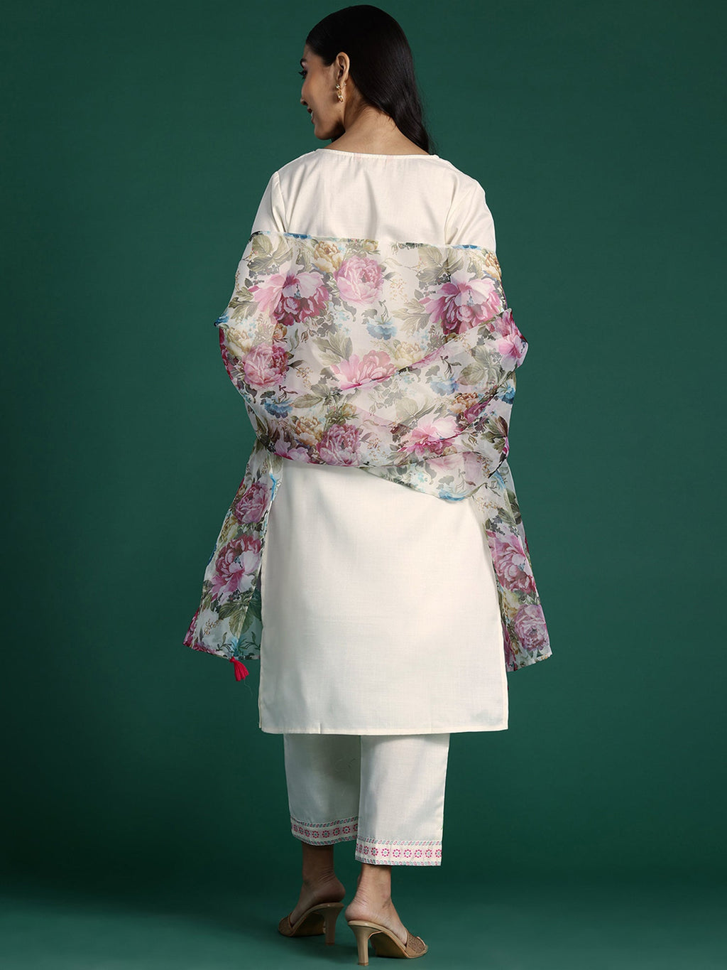 Indo Era White Yoke Design Straight Kurta Trousers With Dupatta set - Distacart