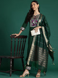 Indo Era Green Yoke Design Straight Kurta Trousers With Dupatta set - Distacart