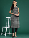 Indo Era Black Printed Straight Kurta - Distacart