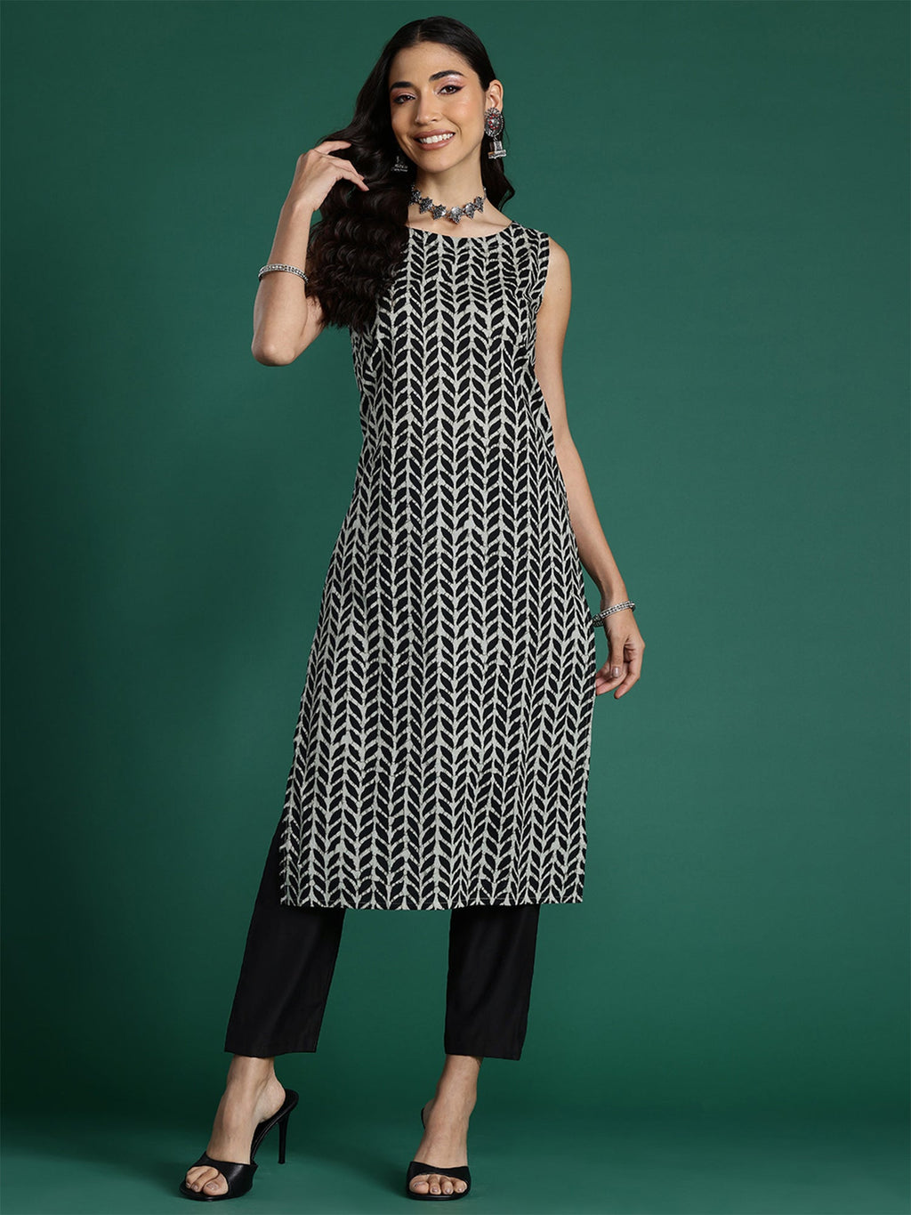 Indo Era Black Printed Straight Kurta - Distacart