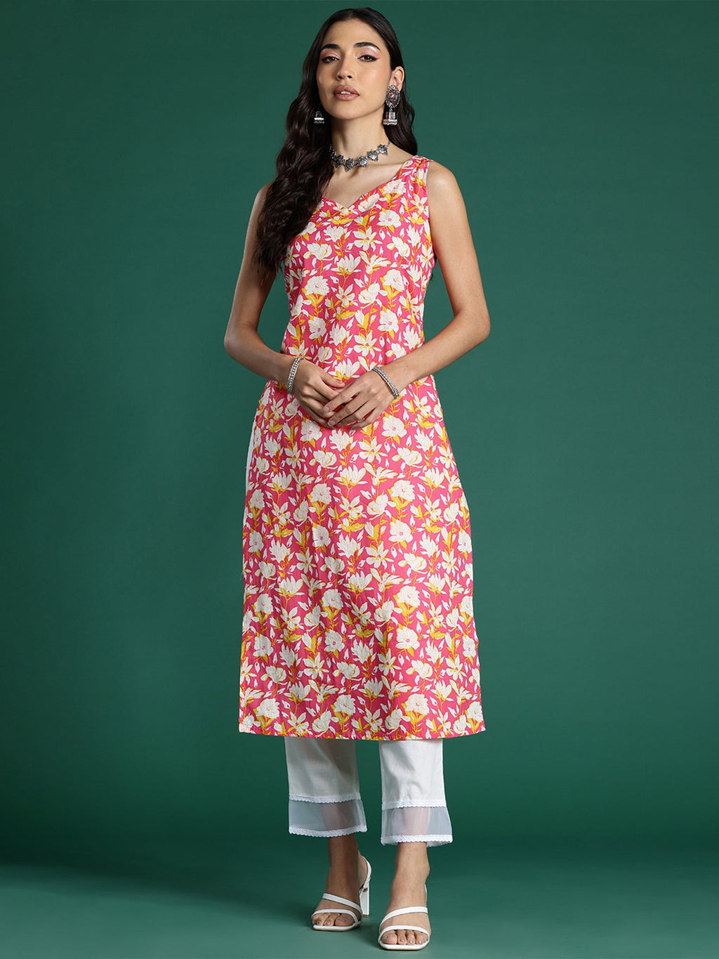 Indo Era Pink Printed Straight Kurta - Distacart