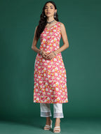 Indo Era Pink Printed Straight Kurta - Distacart