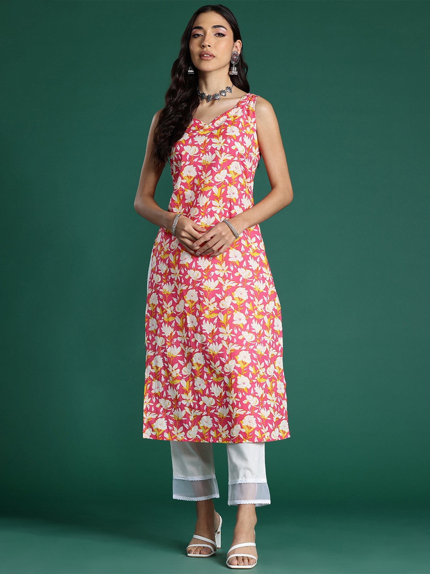 Indo Era Pink Printed Straight Kurta - Distacart