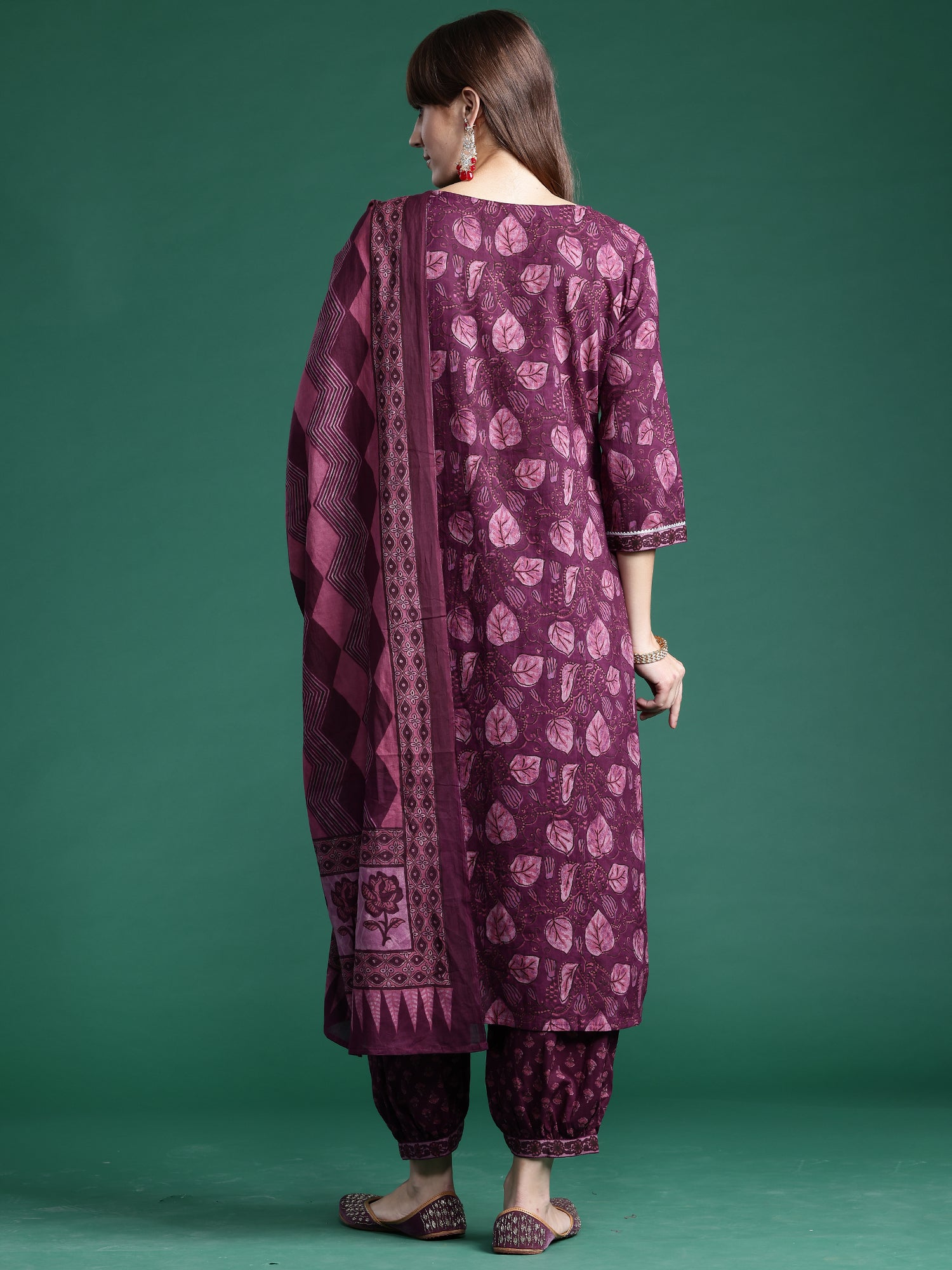 Indo Era Burgundy Printed Straight Kurta Palazzos With Dupatta set