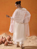 Indo Era White Embroidered Straight Kurta Trousers With Dupatta set - Distacart