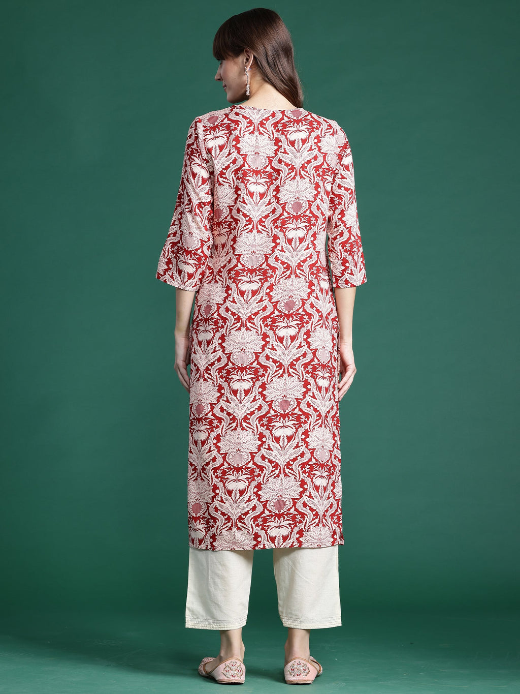 Indo Era Red Printed Straight Kurta - Distacart