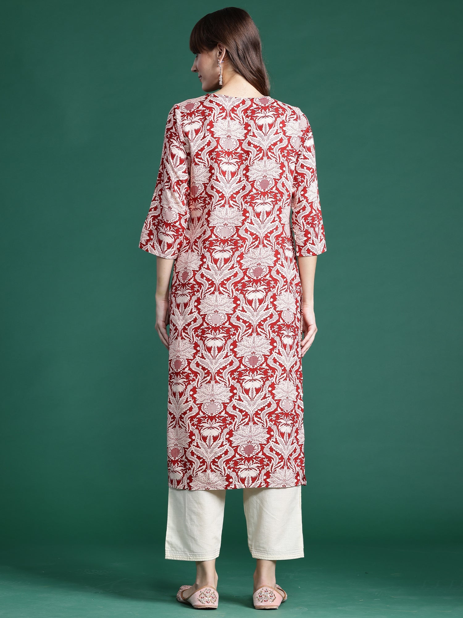 Indo Era Red Printed Straight Kurta - Distacart