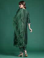 Indo Era Green Embroidered A-Line Kurta Trousers set - Distacart