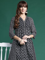 Indo Era Black Printed A-Line Kurta Trousers set - Distacart