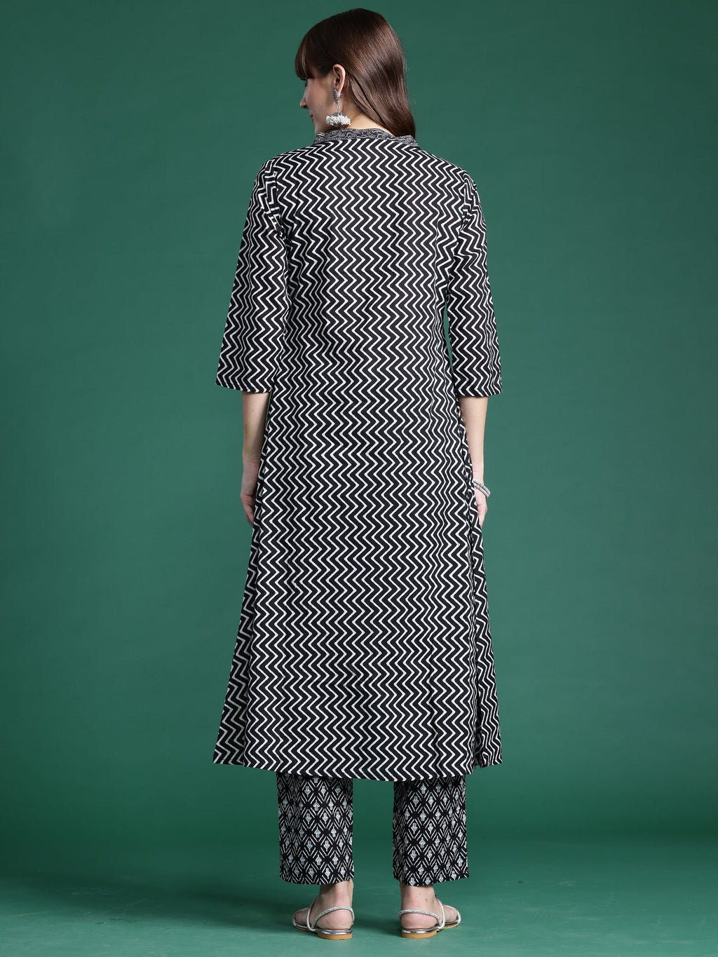 Indo Era Black Printed A-Line Kurta Trousers set - Distacart
