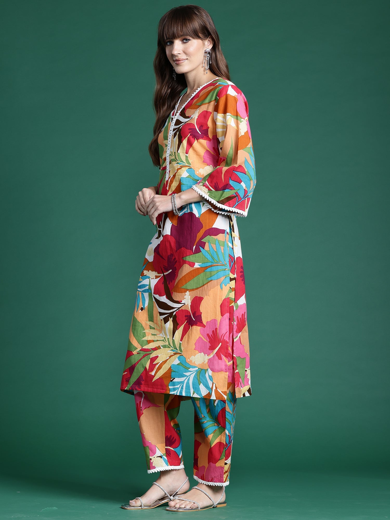 Indo Era Multi Printed Straight Kurta Trousers set - Distacart