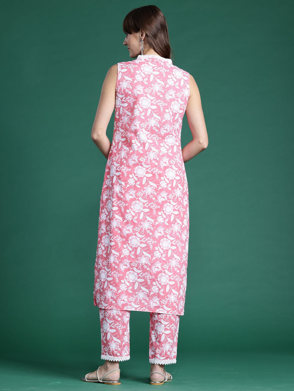 Indo Era Pink Printed Straight Kurta Trousers set - Distacart