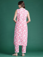 Indo Era Pink Printed Straight Kurta Trousers set - Distacart