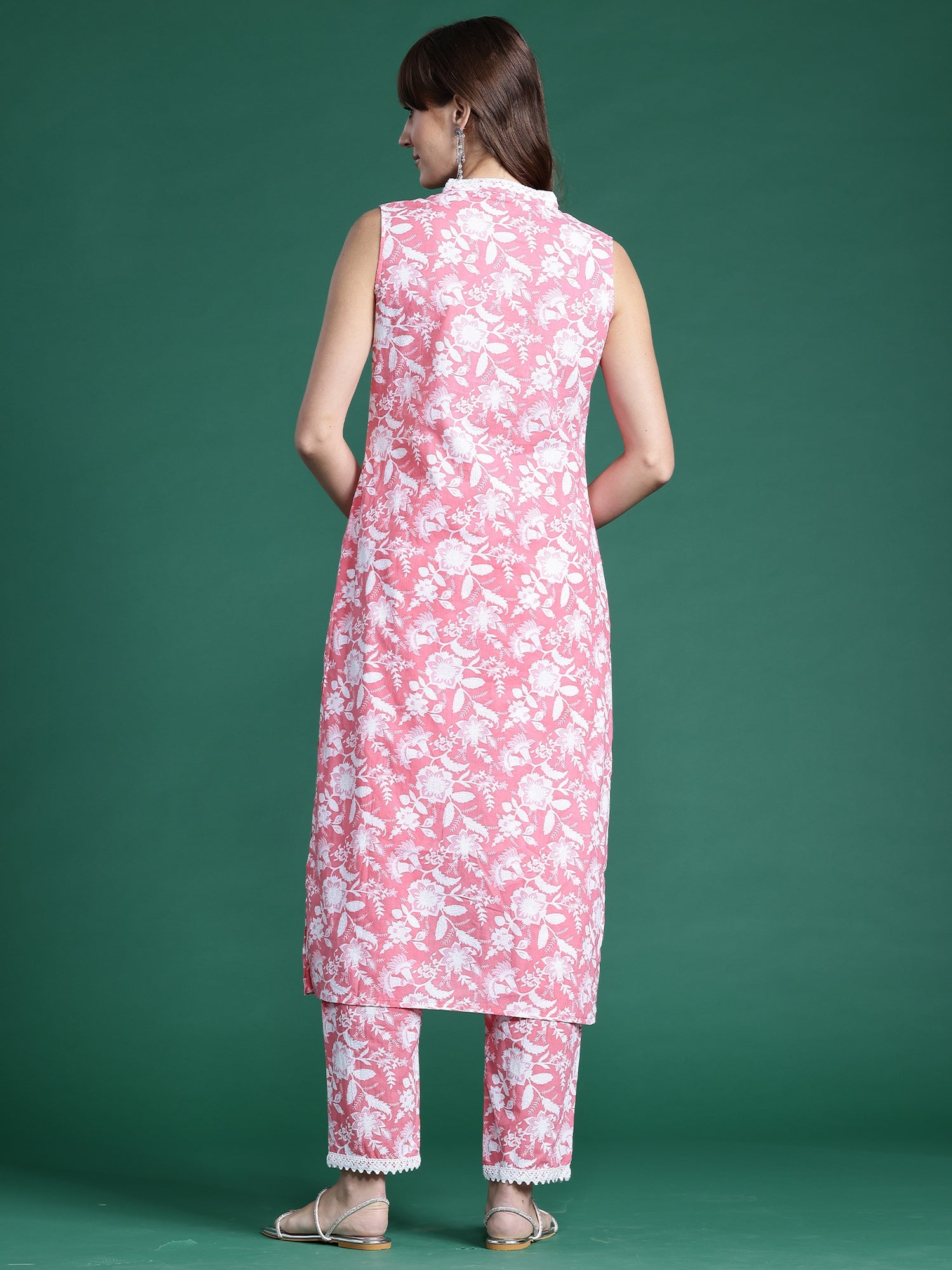 Indo Era Pink Printed Straight Kurta Trousers set - Distacart
