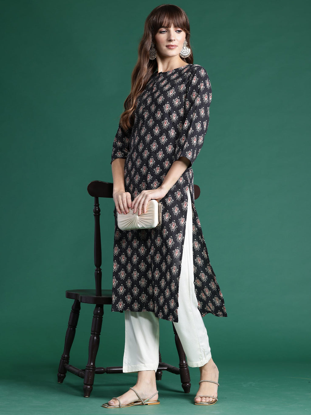 Indo Era Black Printed Straight Kurta - Distacart