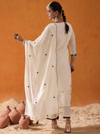 Indo Era White Straight Embroidered Kurta Trousers With Dupatta Set - Distacart