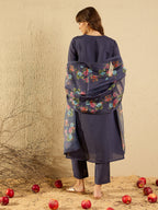 Indo Era Grey Embroidered Straight Kurta Trousers With Dupatta set - Distacart
