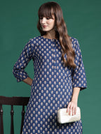 Indo Era Blue Printed Straight Kurta - Distacart
