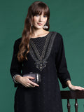Indo Era Black Printed Straight Kurta - Distacart