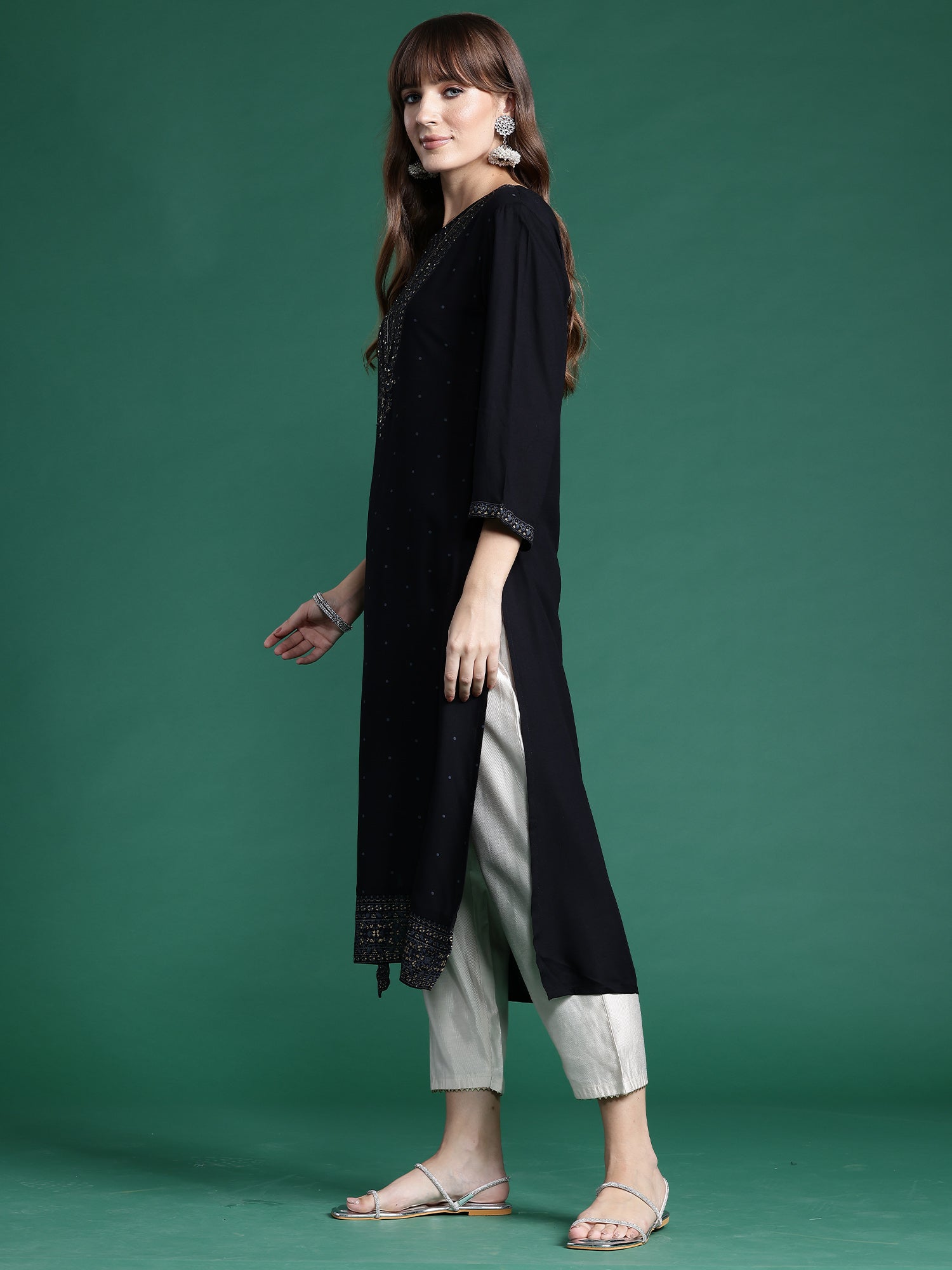 Indo Era Black Printed Straight Kurta - Distacart