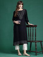 Indo Era Black Printed Straight Kurta - Distacart