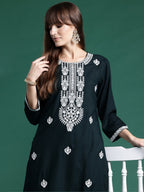 Indo Era Green Embroidered Straight Kurta - Distacart