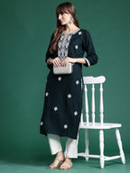 Indo Era Green Embroidered Straight Kurta - Distacart