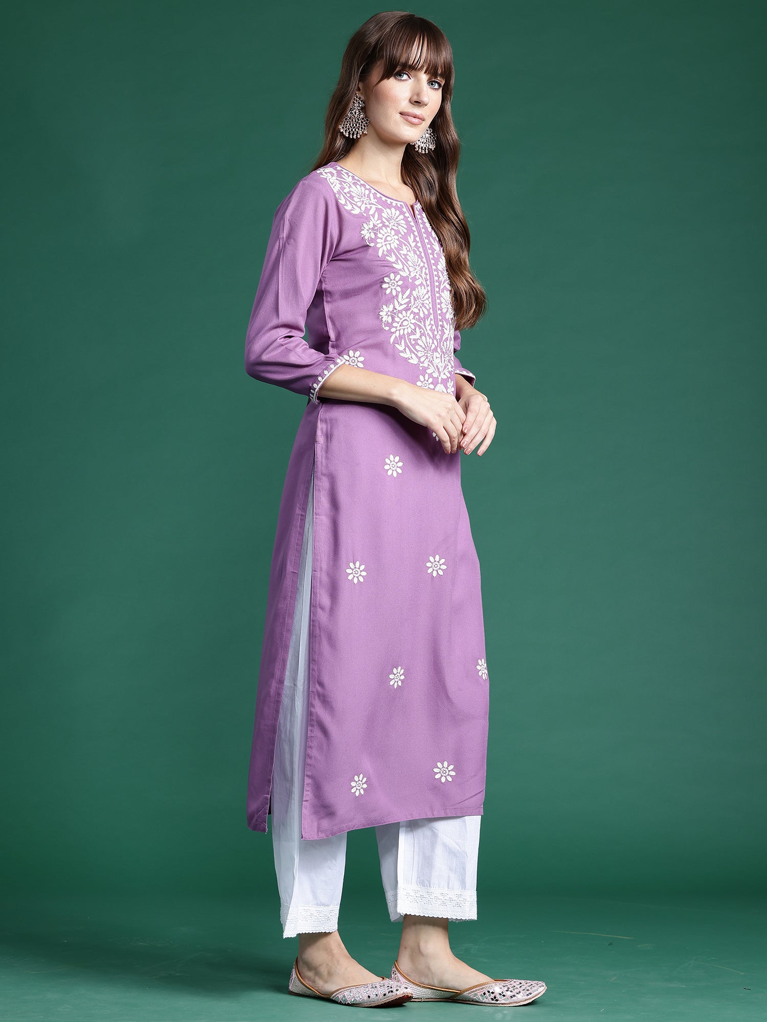 Indo Era Lavender Embroidered Straight Kurta - Distacart