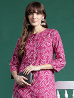 Indo Era Pink Printed Straight Kurta - Distacart