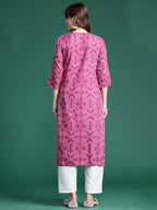 Indo Era Pink Printed Straight Kurta - Distacart