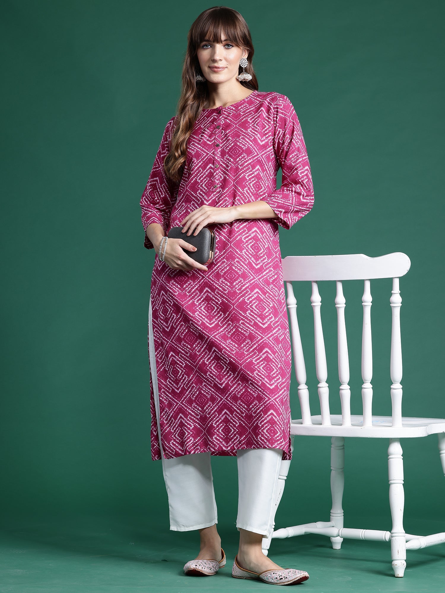 Indo Era Pink Printed Straight Kurta - Distacart