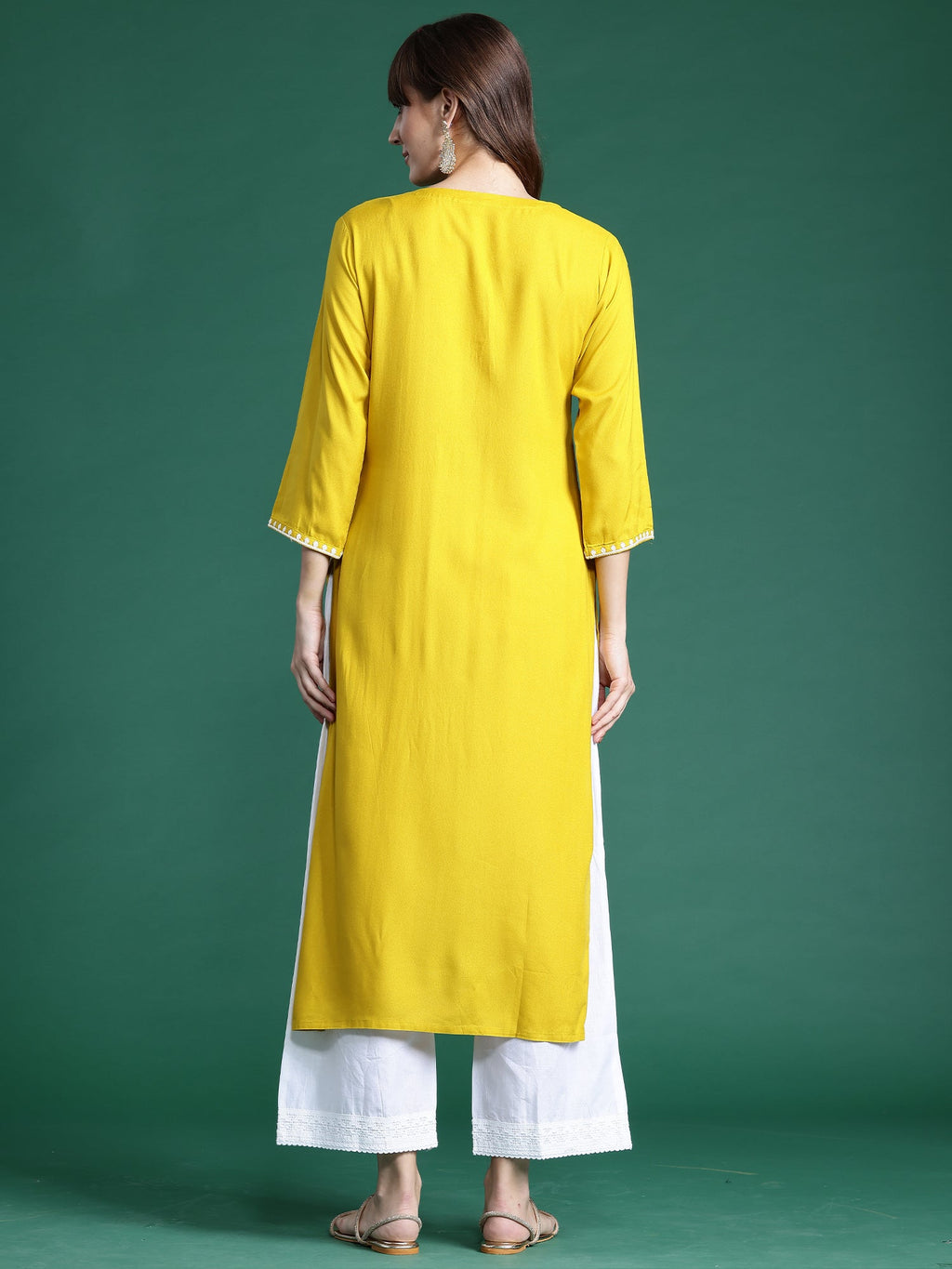 Indo Era Yellow Embroidered Straight Kurta - Distacart