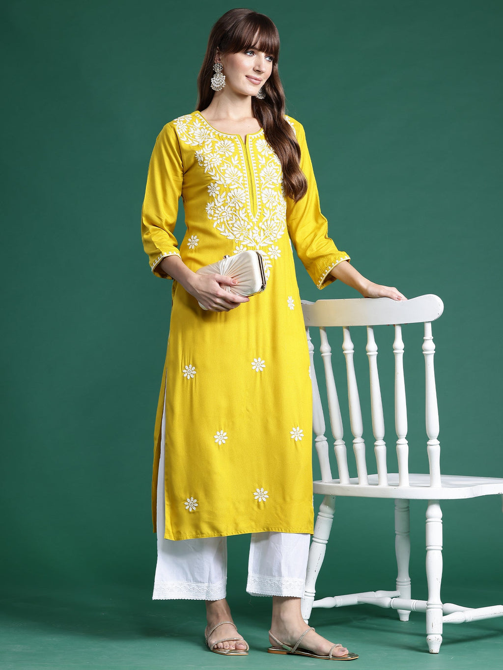 Indo Era Yellow Embroidered Straight Kurta - Distacart
