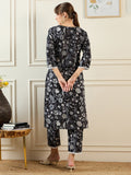 Indo Era Black Printed Straight Kurta Trousers set - Distacart