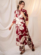 Indo Era Maroon Printed Straight Kurta Trousers set - Distacart