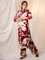 Indo Era Maroon Printed Straight Kurta Trousers set - Distacart