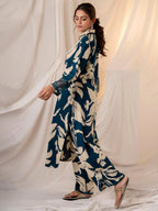 Indo Era Teal Printed Straight Kurta Trousers set - Distacart