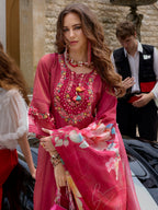 Indo Era Pink Embroidered A-Line Kurta Trousers With Dupatta Set - Distacart