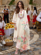 Indo Era Off White Embroidered A-Line Kurta Trousers With Dupatta Set - Distacart