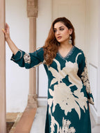 Indo Era Teal Printed A-Line Kurta Salwar set - Distacart