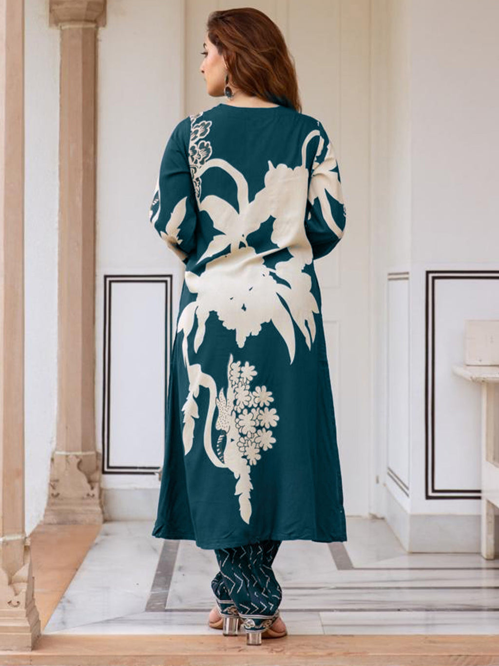 Indo Era Teal Printed A-Line Kurta Salwar set - Distacart
