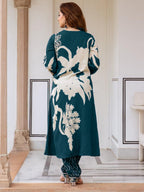 Indo Era Teal Printed A-Line Kurta Salwar set - Distacart