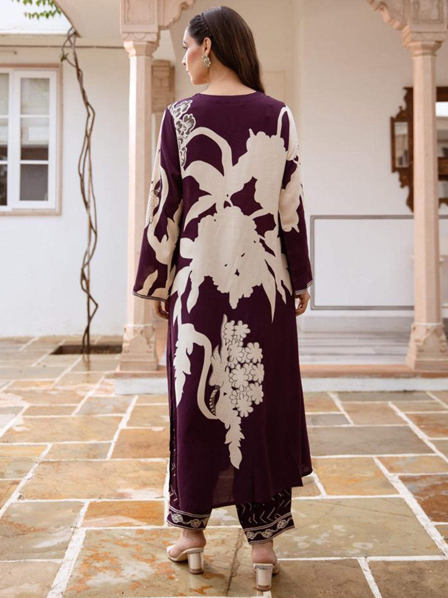 Indo Era Burgundy Printed A-Line Kurta Salwar set - Distacart