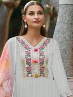 Indo Era Off White Embroidered Straight Kurta Trousers With Dupatta set - Distacart