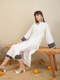 Indo Era White Embroidered Straight Kurta Trousers set - Distacart