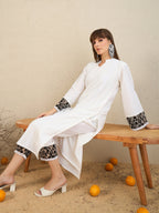 Indo Era White Embroidered Straight Kurta Trousers set - Distacart