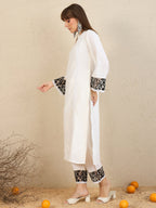 Indo Era White Embroidered Straight Kurta Trousers set - Distacart